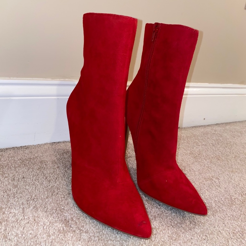 Steve Madden Red Suede Heel Bootie